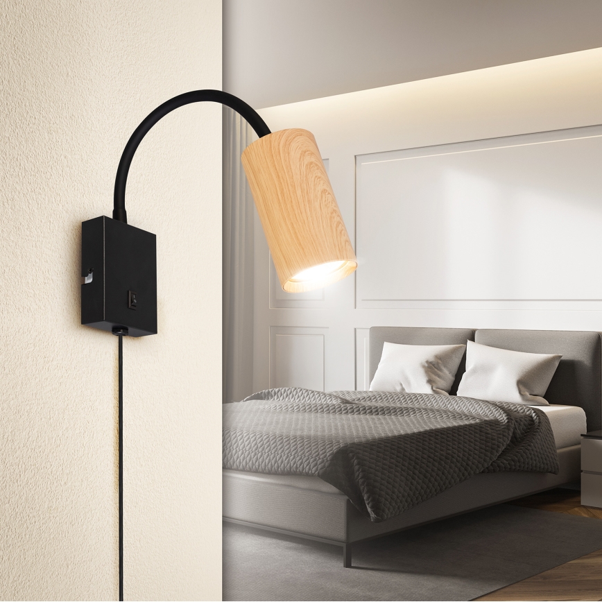 Brilagi - Fleksibilna zidna lampa SELE 1xGU10/30W/230V crna/dekor hrasta