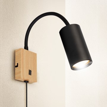 Brilagi - Fleksibilna zidna svjetiljka s prekidačem SELE 1xGU10/30W/230V crna/dekor hrasta