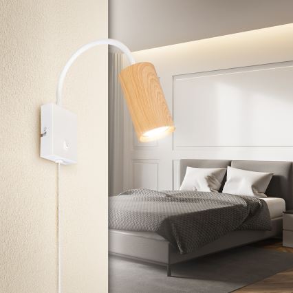 Brilagi - Savitljiva zidna lampa s prekidačem SELE 1xGU10/30W/230V bijela/dekor hrasta