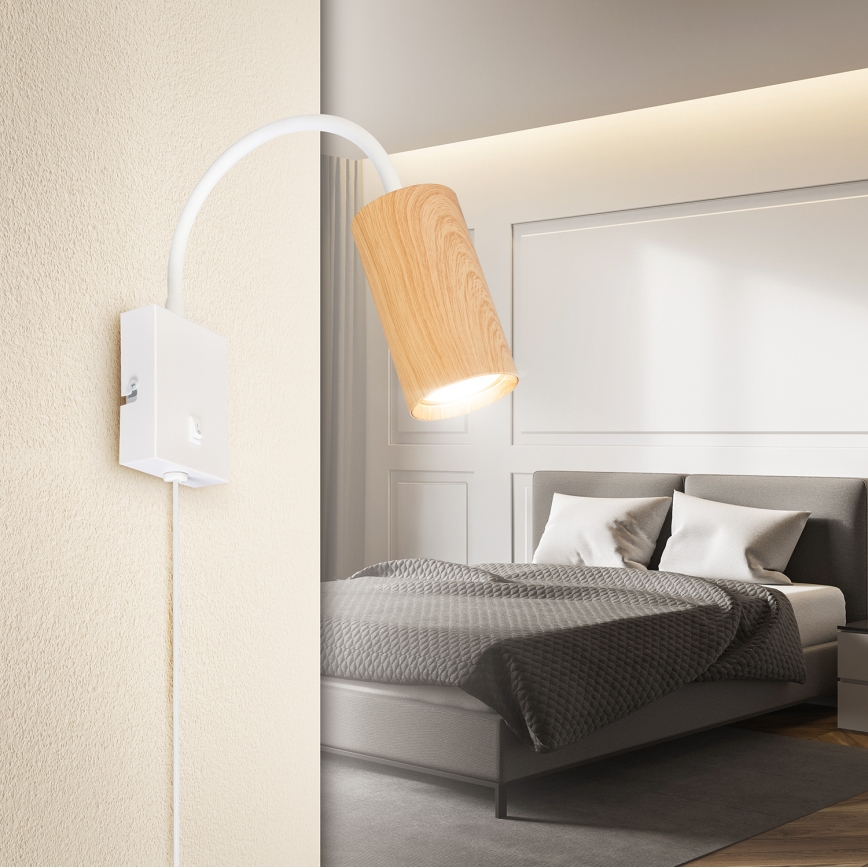 Brilagi - Savitljiva zidna lampa s prekidačem SELE 1xGU10/30W/230V bijela/dekor hrasta