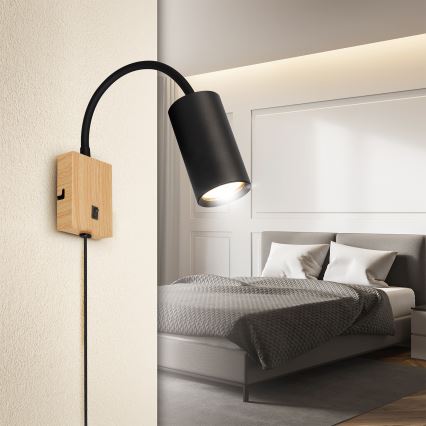 Brilagi - Fleksibilna zidna svjetiljka SELE 1xGU10/30W/230V crna/dekor hrasta