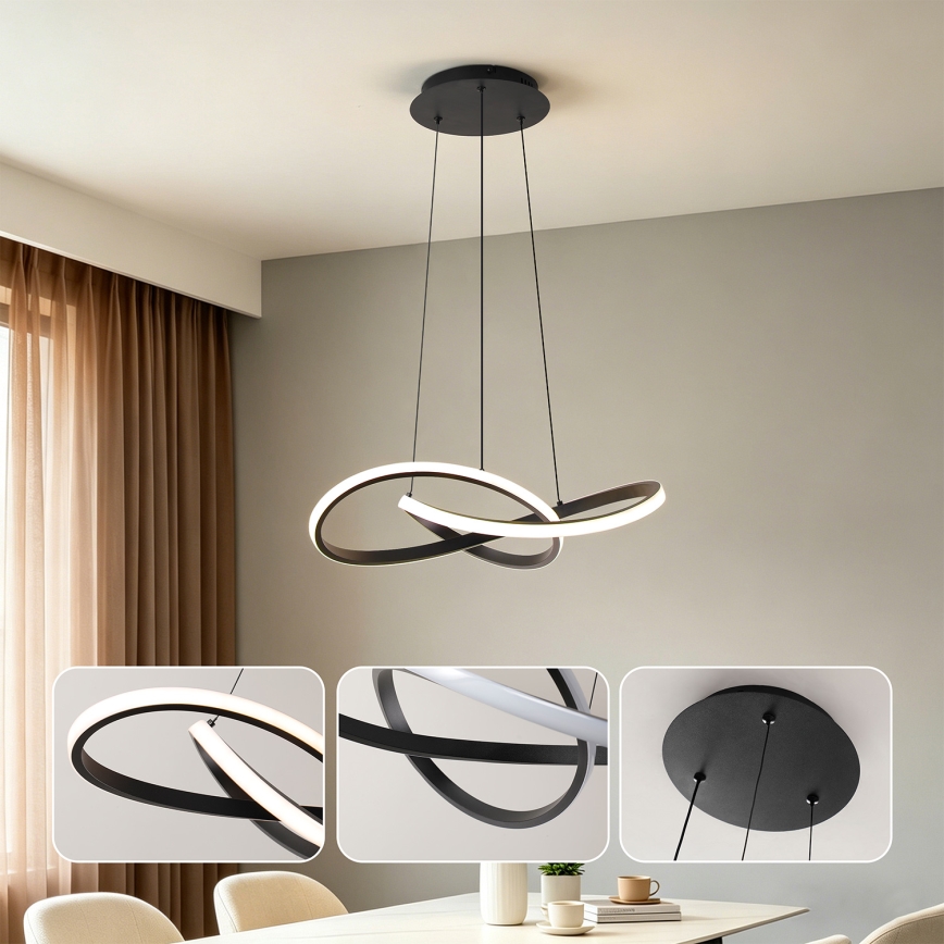 Brilagi - LED luster s prigušavanjem na sajli INFINITY LED/55W/230V 3000-6000K 50x50 cm crna + daljinski upravljač