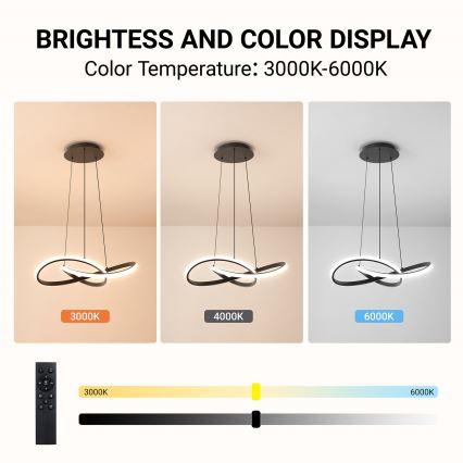 Brilagi - LED luster s prigušavanjem na sajli INFINITY LED/55W/230V 3000-6000K 50x50 cm crna + daljinski upravljač