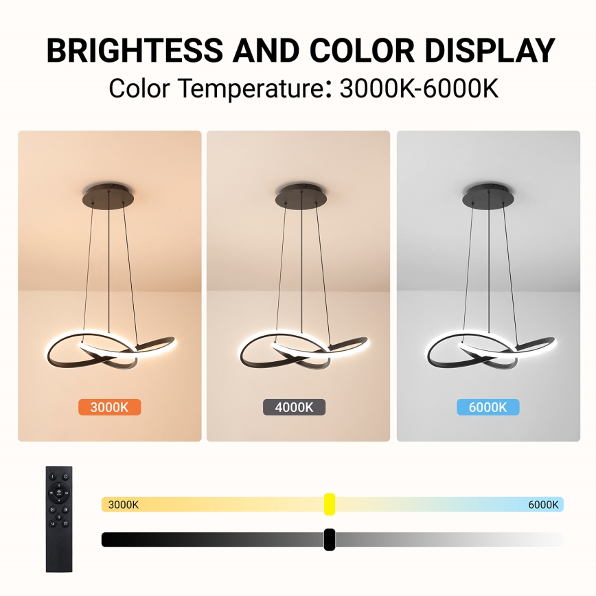 Brilagi - LED luster s prigušavanjem na sajli INFINITY LED/55W/230V 3000-6000K 50x50 cm crna + daljinski upravljač