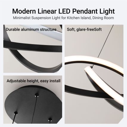 Brilagi - LED luster s prigušavanjem na sajli INFINITY LED/55W/230V 3000-6000K 50x50 cm crna + daljinski upravljač