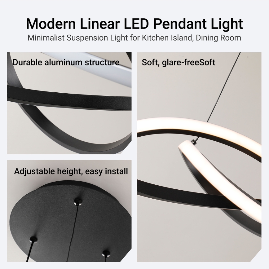 Brilagi - LED luster s prigušavanjem na sajli INFINITY LED/55W/230V 3000-6000K 50x50 cm crna + daljinski upravljač