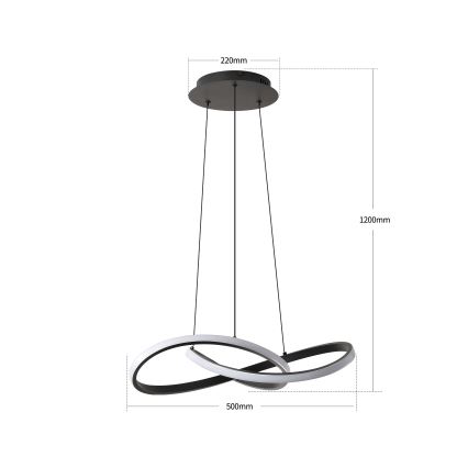 Brilagi - LED luster s prigušavanjem na sajli INFINITY LED/55W/230V 3000-6000K 50x50 cm crna + daljinski upravljač
