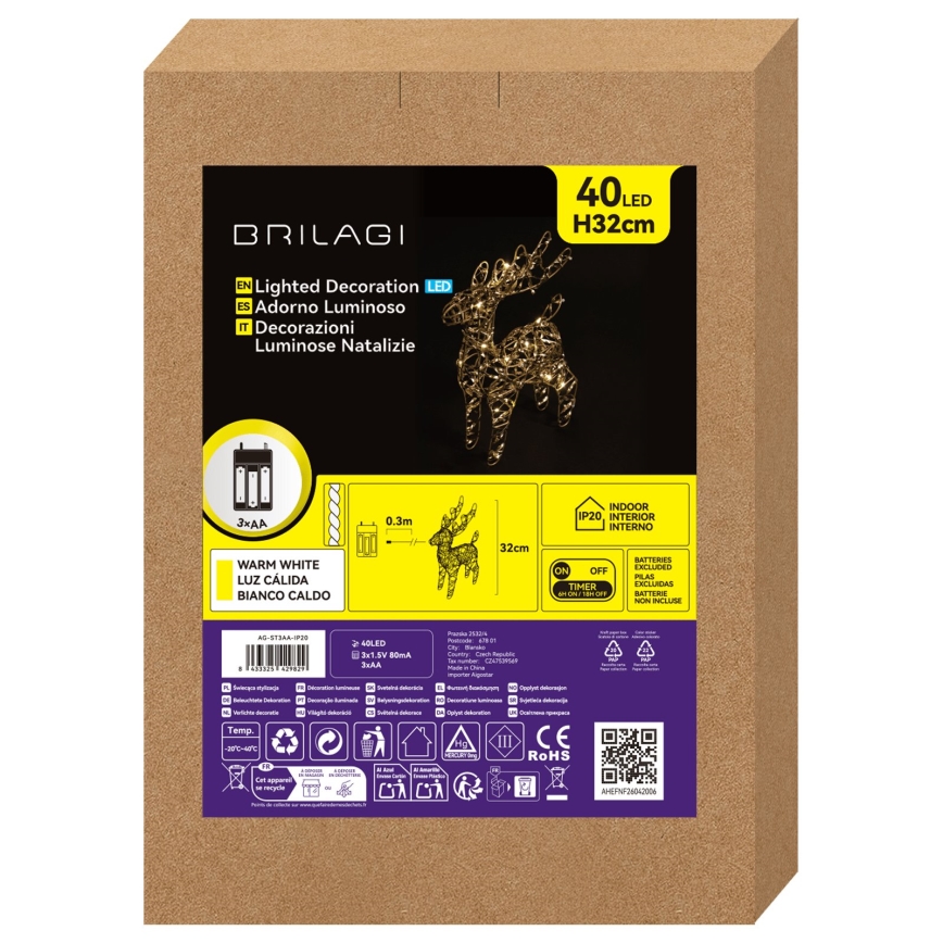 BRILAGI - LED božićna dekoracija LED/3xAA 32 cm sob topla bijela/zlatna