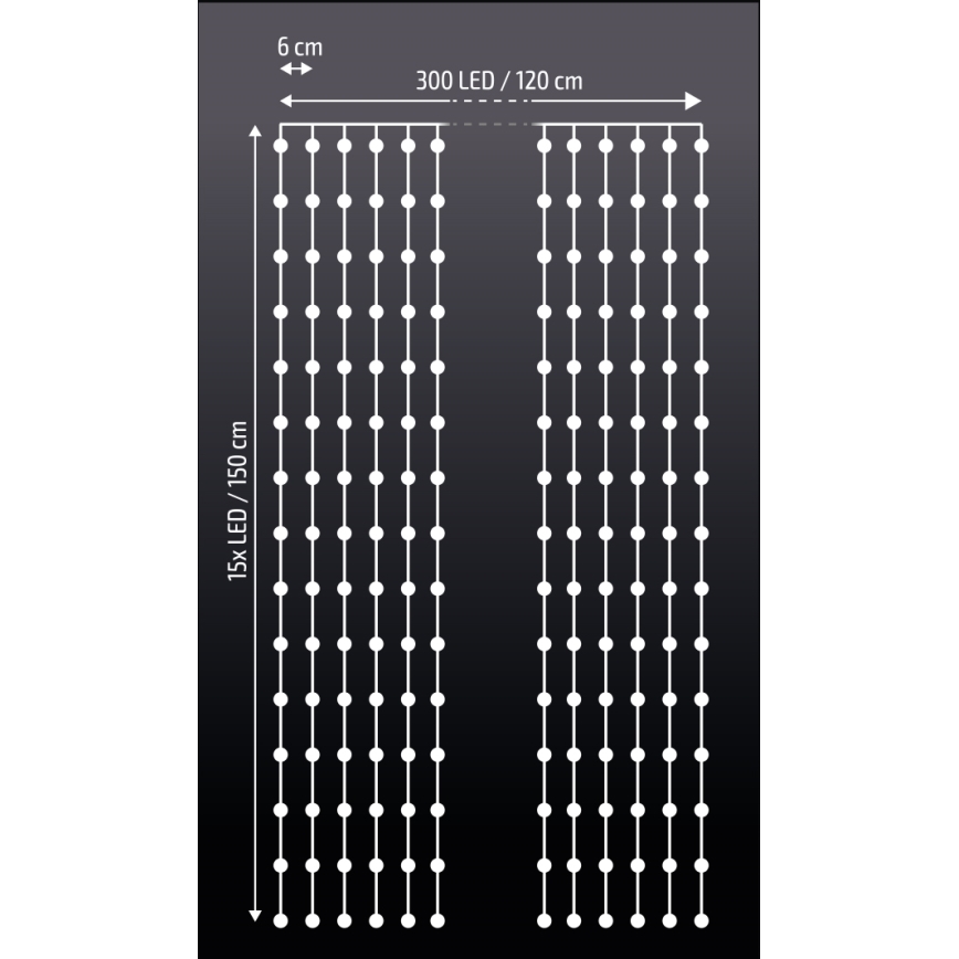 Brilagi - LED Božićna svjetlosna zavjesa 300xLED/8 funkcija/3xAA/USB 1,2m hladna bijela