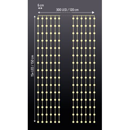 Brilagi - LED Božićna svjetlosna zavjesa 300xLED/8 funkcija/3xAA/USB 1,2m topla bijela