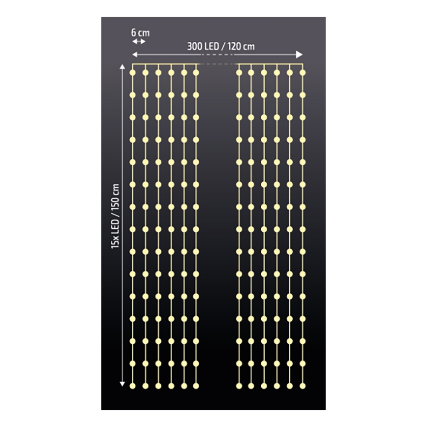Brilagi - LED Božićna svjetlosna zavjesa 300xLED/8 funkcija/3xAA/USB 1,2m topla bijela