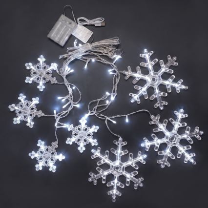 BRILAGI - LED božićna zavjesa 77xLED/3xAA/USB 3,8m pahuljice hladno bijela