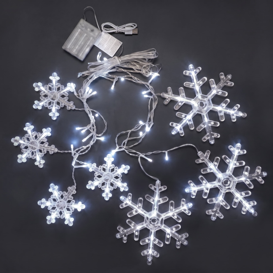 BRILAGI - LED božićna zavjesa 77xLED/3xAA/USB 3,8m pahuljice hladno bijela