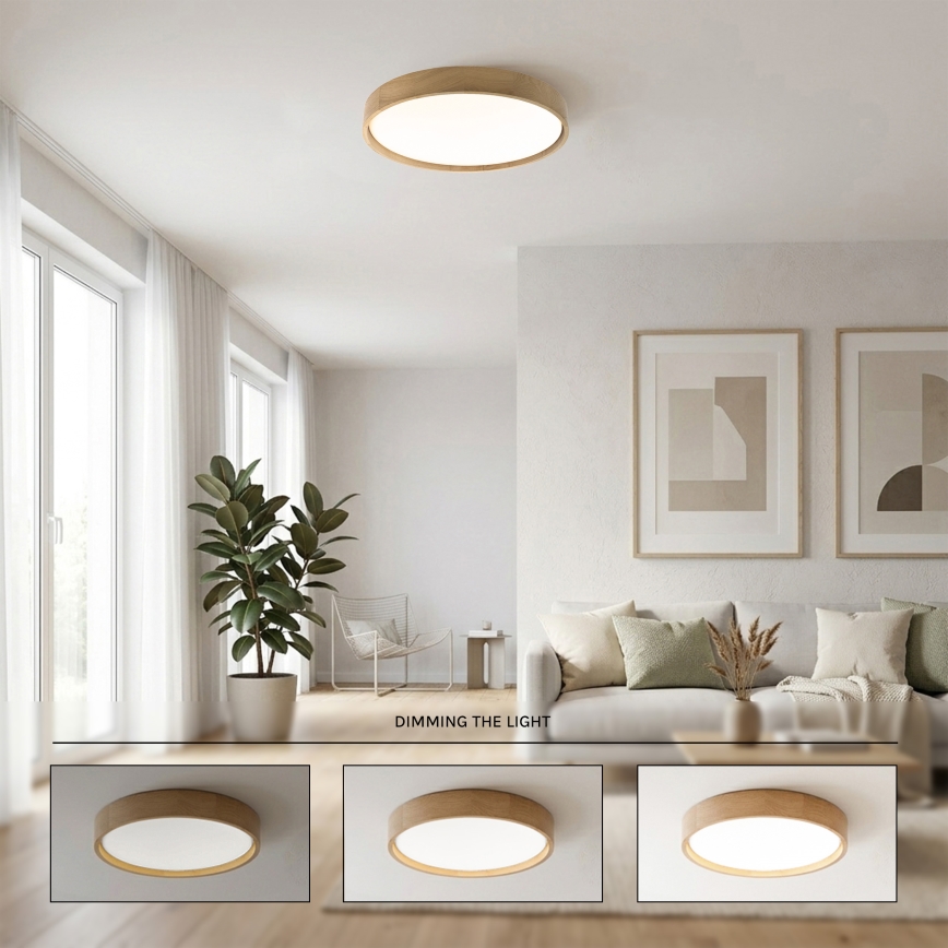 Brilagi - LED zatamnjujuće stropno svjetlo MANAROLA SMART LED/36W/230V 3000-6000K Wi-Fi Tuya Beacon promjer 51 cm hrast + daljinski upravljač