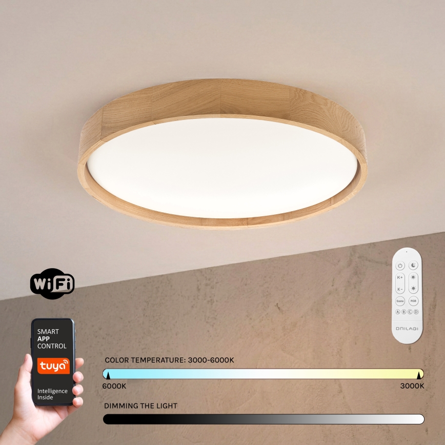 Brilagi - LED zatamnjujuće stropno svjetlo MANAROLA SMART LED/36W/230V 3000-6000K Wi-Fi Tuya Beacon promjer 51 cm hrast + daljinski upravljač