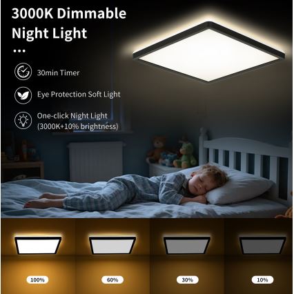 Brilagi - LED stropna svjetiljka s prigušivanjem ULTRA SLIM LED/18W/230V 2700-6500K 30x30 cm crna + daljinski upravljač
