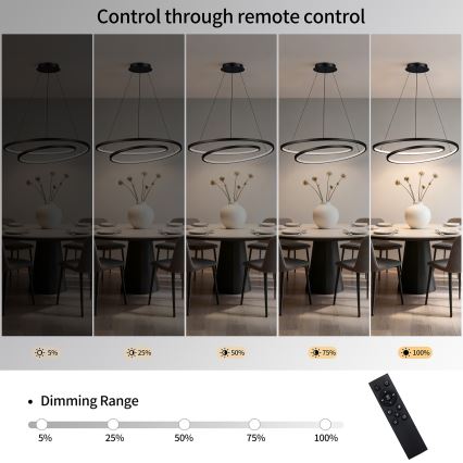 Brilagi - LED luster na sajli TWISTER, s mogućnošću prigušivanja LED/105W/230V 3000-6000K Ø 100 cm crna + daljinski upravljač