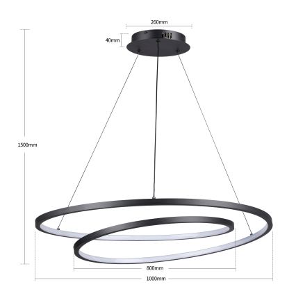 Brilagi - LED luster na sajli TWISTER, s mogućnošću prigušivanja LED/105W/230V 3000-6000K Ø 100 cm crna + daljinski upravljač