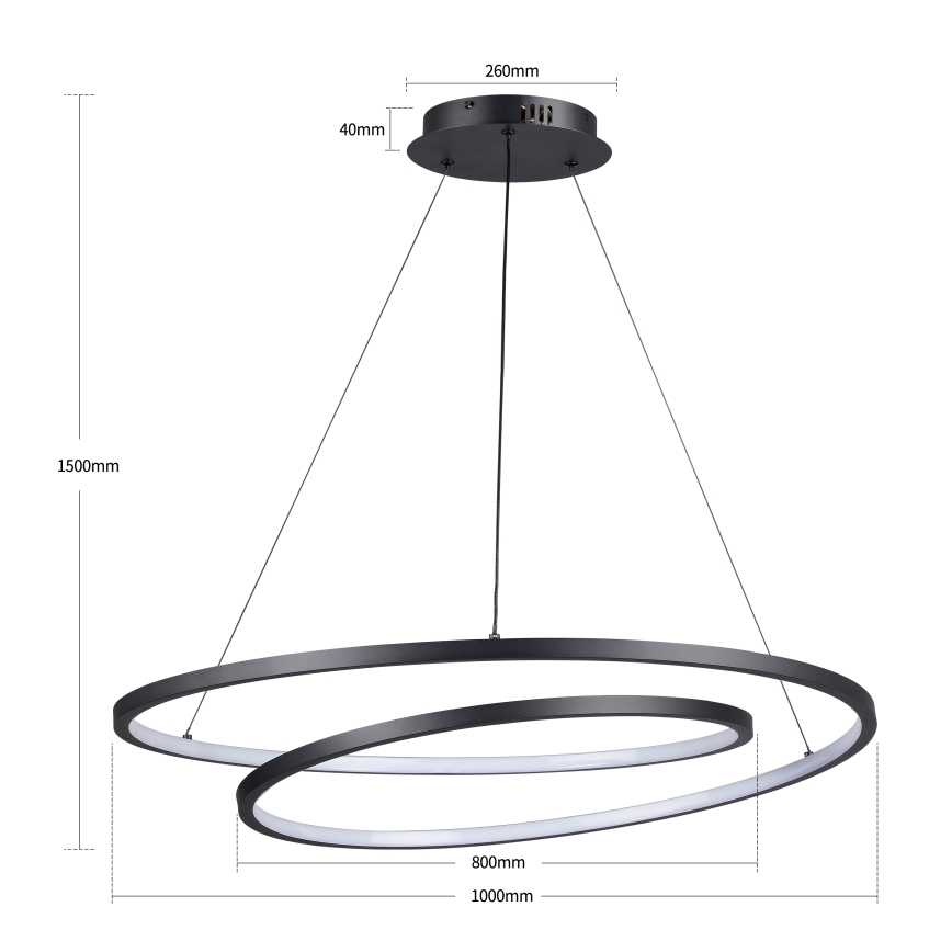 Brilagi - LED luster na sajli TWISTER, s mogućnošću prigušivanja LED/105W/230V 3000-6000K Ø 100 cm crna + daljinski upravljač