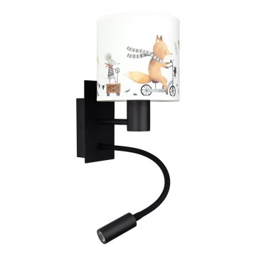 Brilagi - LED dječja fleksibilna zidna lampa BOBO 1xE27/25W/230V + LED/3W crna/bijela/s motivima životinja