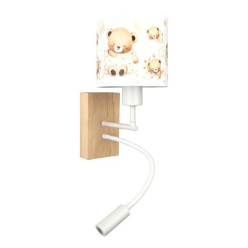 Brilagi - LED dječja fleksibilna zidna lampa BOBO WOOD 1xE27/25W/230V + LED/3W hrast/bijela/medvjedići