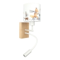 Brilagi - LED dječja fleksibilna zidna lampa BOBO WOOD 1xE27/25W/230V + LED/3W hrast/bijela/motiv životinja