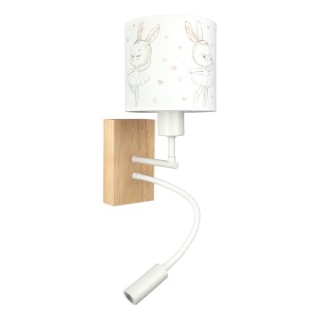 Brilagi - LED dječja fleksibilna zidna lampa BOBO WOOD 1xE27/25W/230V + LED/3W hrast/bijela/s motivom zečića