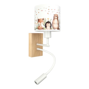 Brilagi - LED dječja fleksibilna zidna lampa BOBO WOOD 1xE27/25W/230V + LED/3W hrast/bijela/životinjice