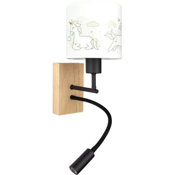 Brilagi - LED Dječja fleksibilna zidna lampa BOBO WOOD 1xE27/25W/230V + LED/3W hrast/crna/bijela/jednorogi