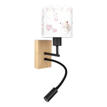 Brilagi - LED dječja fleksibilna zidna lampa BOBO WOOD 1xE27/25W/230V + LED/3W hrast/crna/krem/zečići