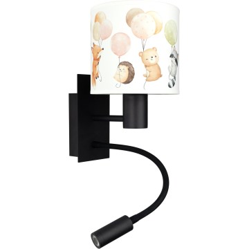 Brilagi - LED dječja fleksibilna zidna svjetiljka BOBO 1xE27/25W/230V + LED/3W crna/bijela/s motivom životinja