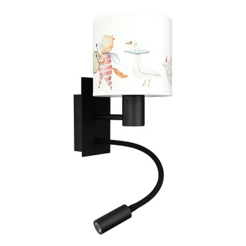 Brilagi - LED dječja fleksibilna zidna svjetiljka BOBO 1xE27/25W/230V + LED/3W crna/bijela/sa životinjskim motivima