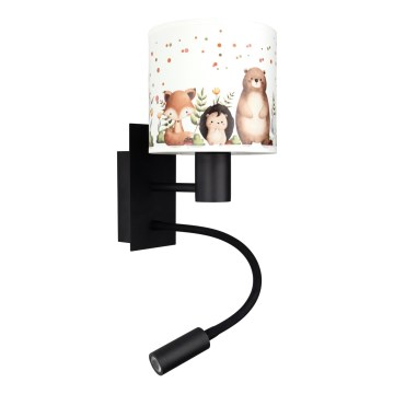 Brilagi - LED dječja fleksibilna zidna svjetiljka BOBO 1xE27/25W/230V + LED/3W crna/bijela/sa životinjskim motivima