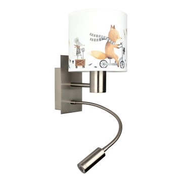Brilagi - LED dječja fleksibilna zidna svjetiljka BOBO 1xE27/25W/230V + LED/3W matni krom/bijela/s motivom životinja