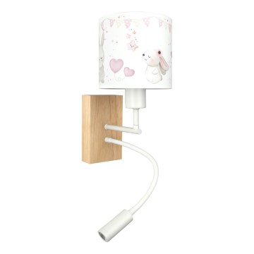 Brilagi - LED dječja fleksibilna zidna svjetiljka BOBO WOOD 1xE27/25W/230V + LED/3W hrast/bijela/krem/zečići
