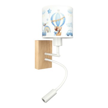 Brilagi - LED Dječja fleksibilna zidna svjetiljka BOBO WOOD 1xE27/25W/230V + LED/3W hrast/bijela/plava/medvjedići