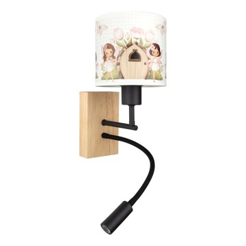 Brilagi - LED Dječja fleksibilna zidna svjetiljka BOBO WOOD 1xE27/25W/230V + LED/3W hrast/crna/bijela/ružičasta/vile