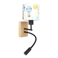 Brilagi - LED dječja fleksibilna zidna svjetiljka BOBO WOOD 1xE27/25W/230V + LED/3W hrast/crna/bijela/s motivom životinja