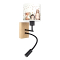 Brilagi - LED dječja fleksibilna zidna svjetiljka BOBO WOOD 1xE27/25W/230V + LED/3W hrast/crna/bijela/s motivom životinja