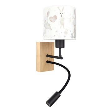 Brilagi - LED dječja fleksibilna zidna svjetiljka BOBO WOOD 1xE27/25W/230V + LED/3W hrast/crna/bijela/zečići