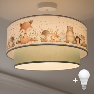 Brilagi - LED dječja nadgradna stropna svjetiljka BOBO 1xE27/60W/230V Ø 40 cm bijela/zelena/životinjice