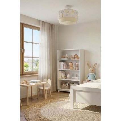 Brilagi - LED dječja plafonjera BOBO 1xE27/60W/230V Ø 40 cm bijela/bež/sa životinjskim motivom