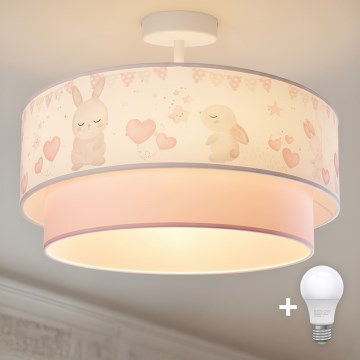 Brilagi - LED dječja plafonska svjetiljka BOBO 1xE27/10W/230V Ø 40 cm krem/ružičasta/s motivom zečića