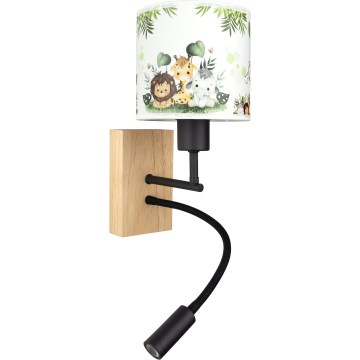 Brilagi - LED dječja podesiva zidna svjetiljka BOBO WOOD 1xE27/25W/230V + LED/3W hrast/crna/bijela/zelena/džungla