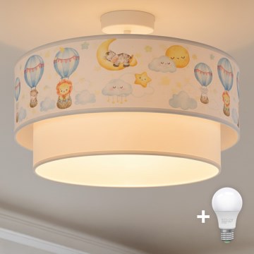 Brilagi - LED dječja površinski montirana stropna svjetiljka BOBO 1xE27/10W/230V Ø 40 cm bijela/bež/s motivom životinja