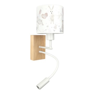 Brilagi - LED dječja savijajuća zidna svjetiljka BOBO WOOD 1xE27/25W/230V + LED/3W hrast/bijela/zečići