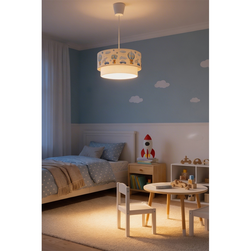 Brilagi-LED Dječji luster na kabelu BOBO 1xE27/60W/230V Ø40 cm krem./plava/medvjedić