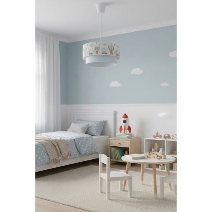 Brilagi-LED Dječji luster na kabelu BOBO 1xE27/60W/230V Ø40 cm krem./plava/medvjedić