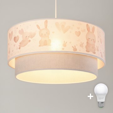 Brilagi - LED dječji luster na sajli BOBO 1xE27/10W/230V Ø 40 cm krem/siva s motivom zečića