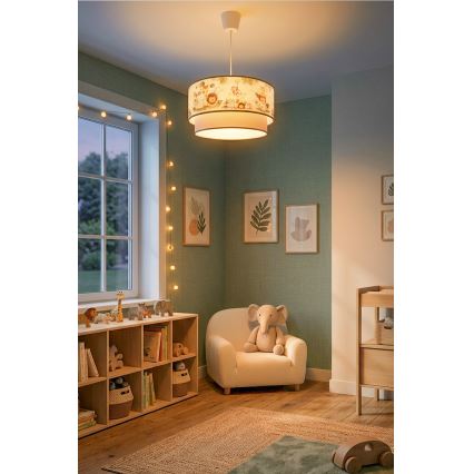 Brilagi - LED dječji luster na sajli BOBO, 1x E27/10W/230V, promjer 40 cm, krem/zeleno/džungla